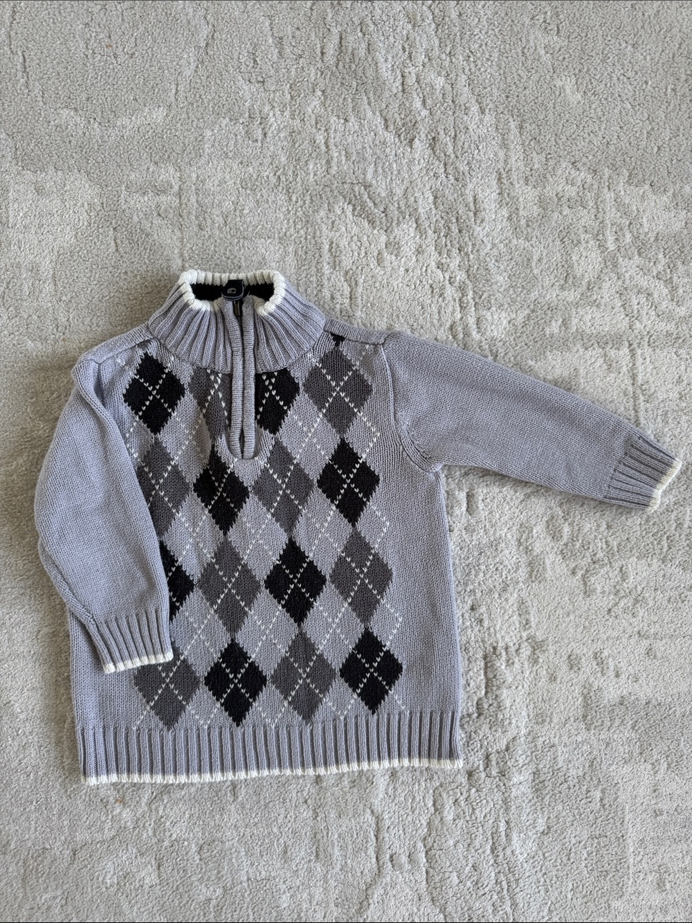 The Children's Place Gray and Black Argyle Half-Zip Sweater